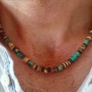 Beaded Necklace with Turquoise and Brown Accents